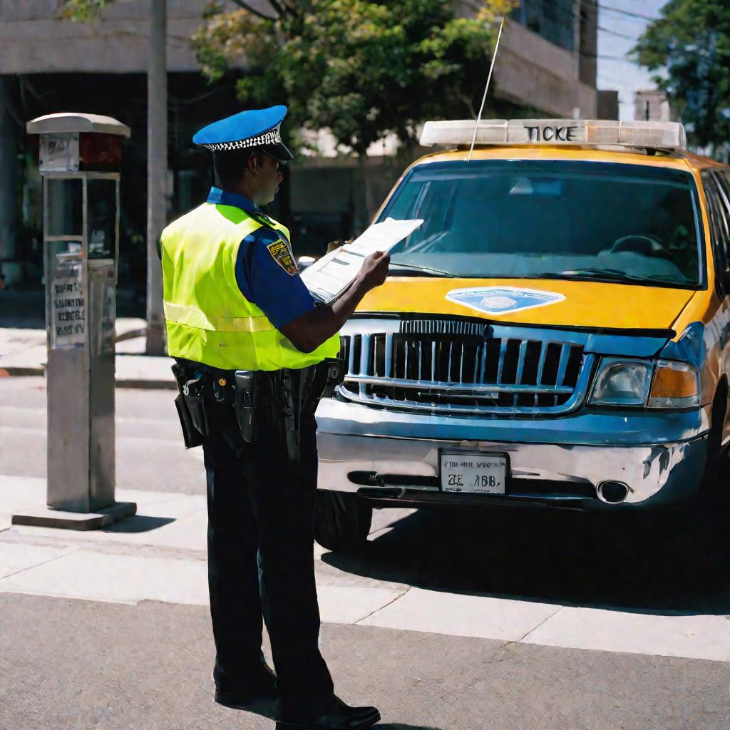 Инспектор ГИБДД выписывает штраф за остановку на автобусной остановке