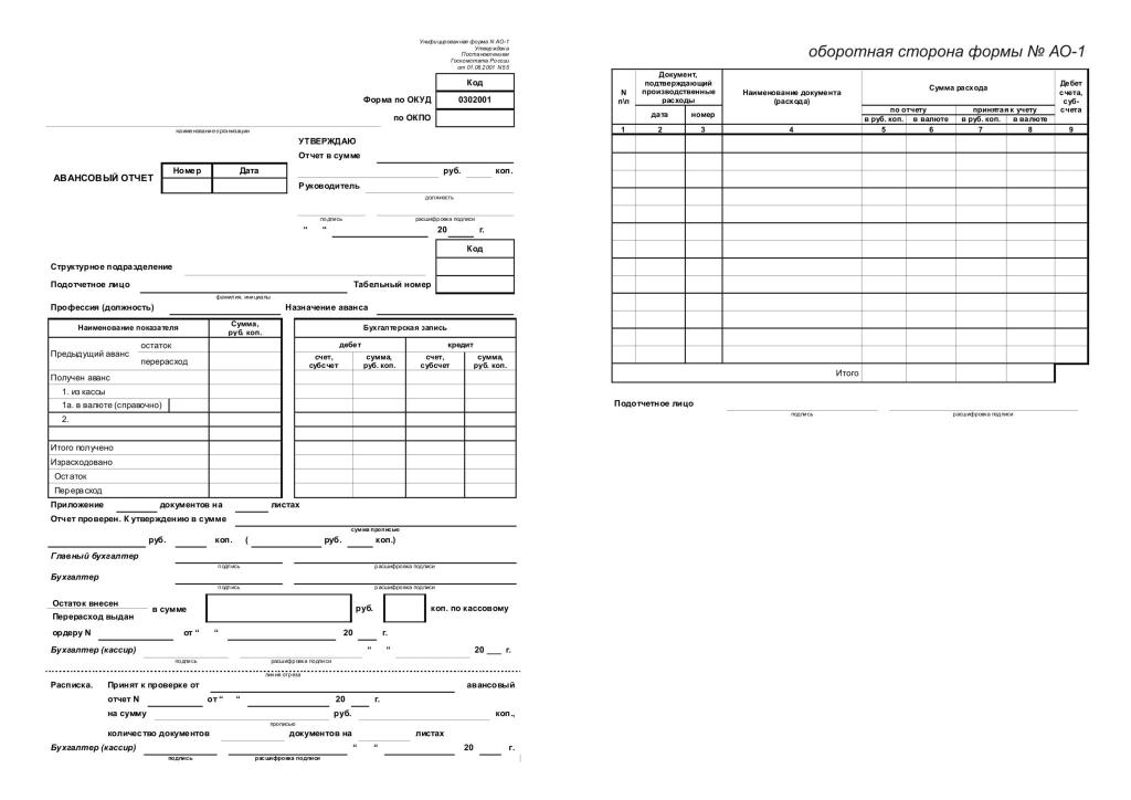 Отчетные листы образец